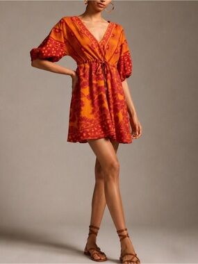 red mixed fruits ocean mini dress Multicolor Fruit Garden Red Smocked Balloon Mini Dress